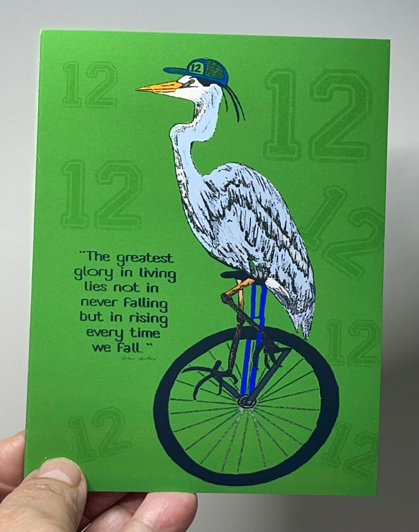 Heron Number 12 Fan Green Greeting Card - Note card - Squirrellyartmama