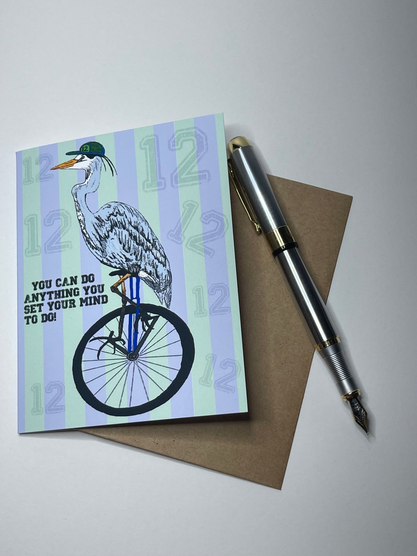 Heron Number 12 Fan Greeting Card - Note card - Squirrellyartmama
