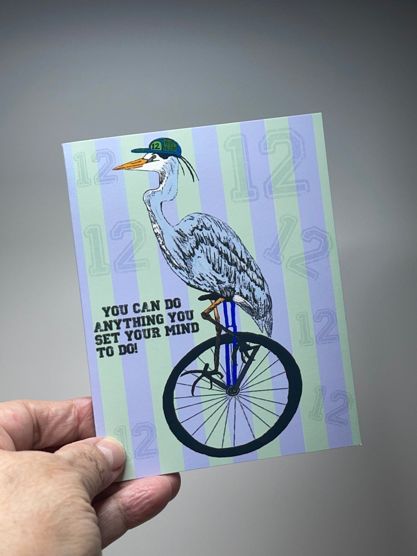 Heron Number 12 Fan Greeting Card - Note card - Squirrellyartmama