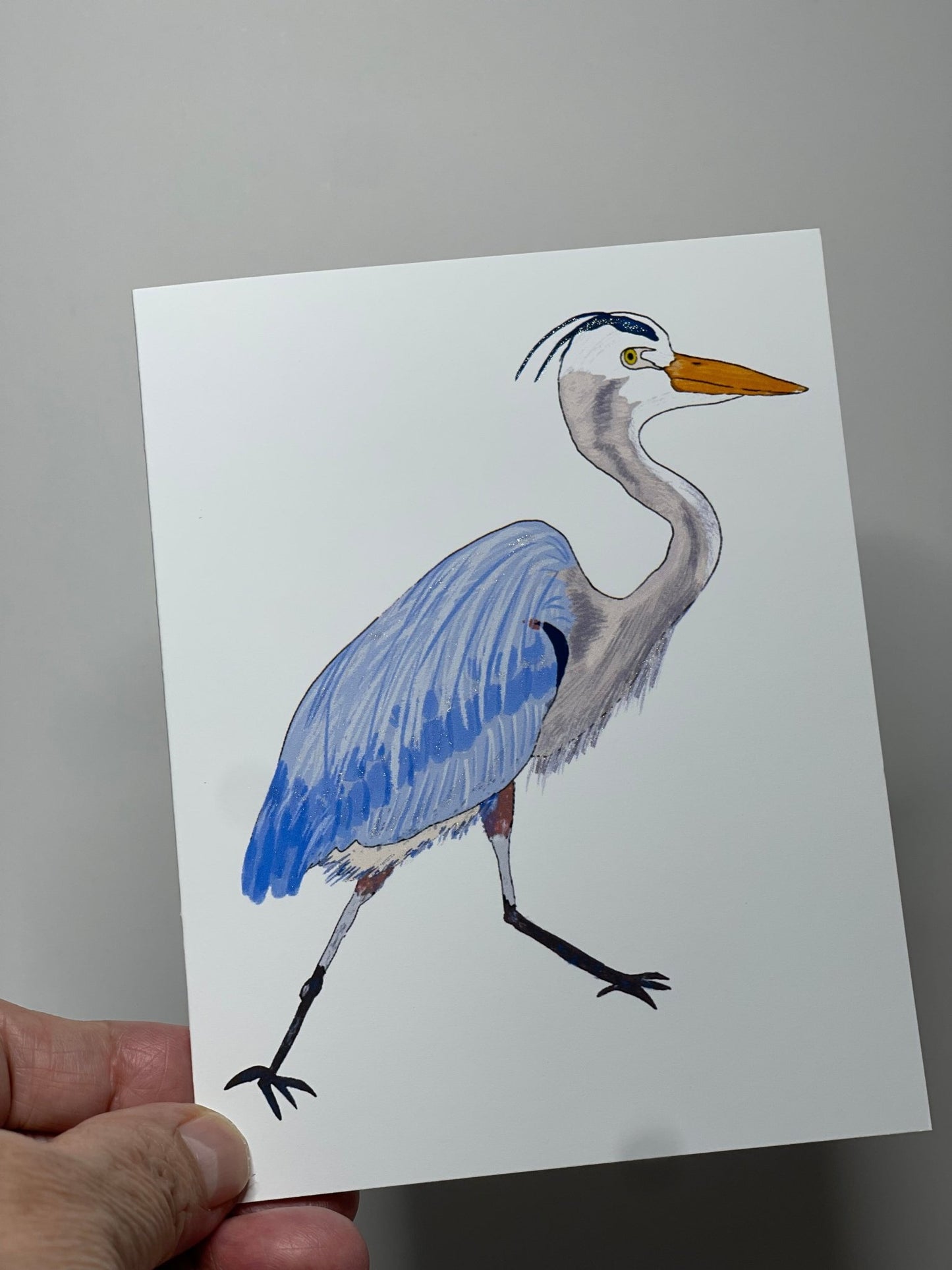 Heron walking Greeting Card - Blank Note Card - Squirrellyartmama