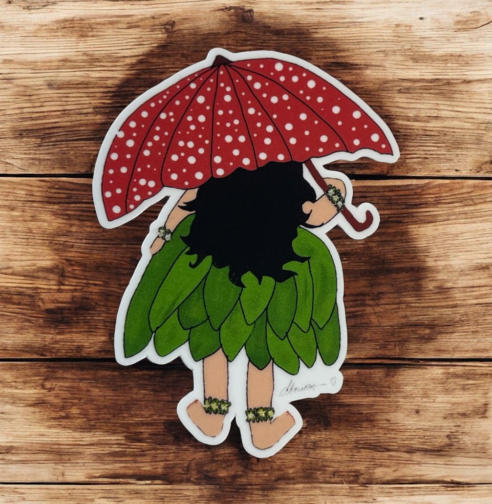 Hula Girl with Umbrella Sticker – Hawaiian Dance Vinyl Decal, Tropical Island Aesthetic, Luau Sticker - Color Crumbs Club