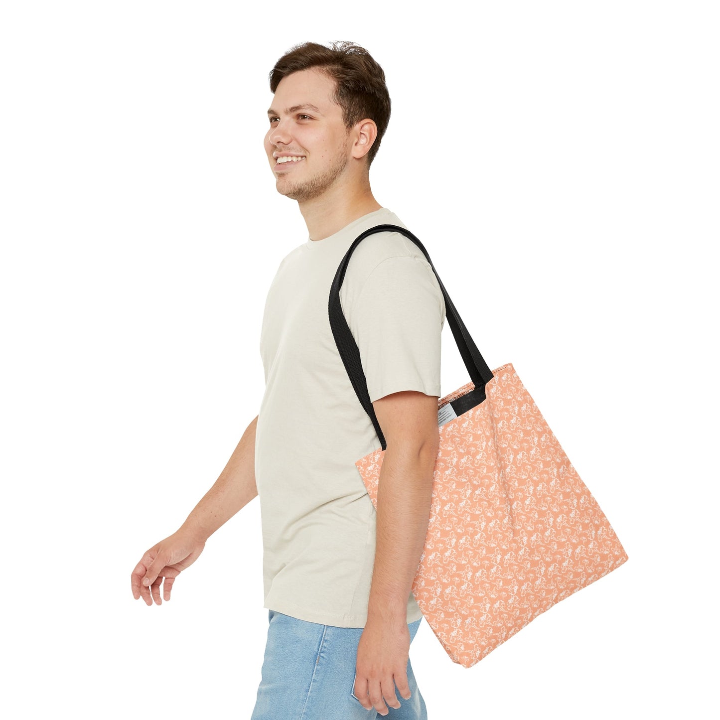Light Peach with White Flowers Tote Bag - Squirrellyartmama