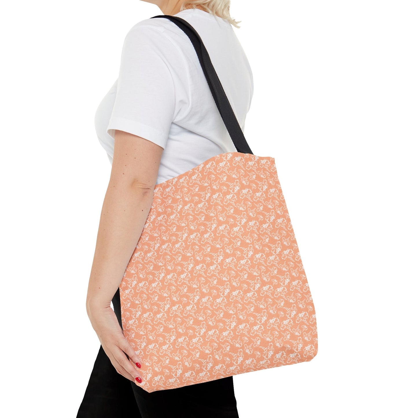 Light Peach with White Flowers Tote Bag - Squirrellyartmama