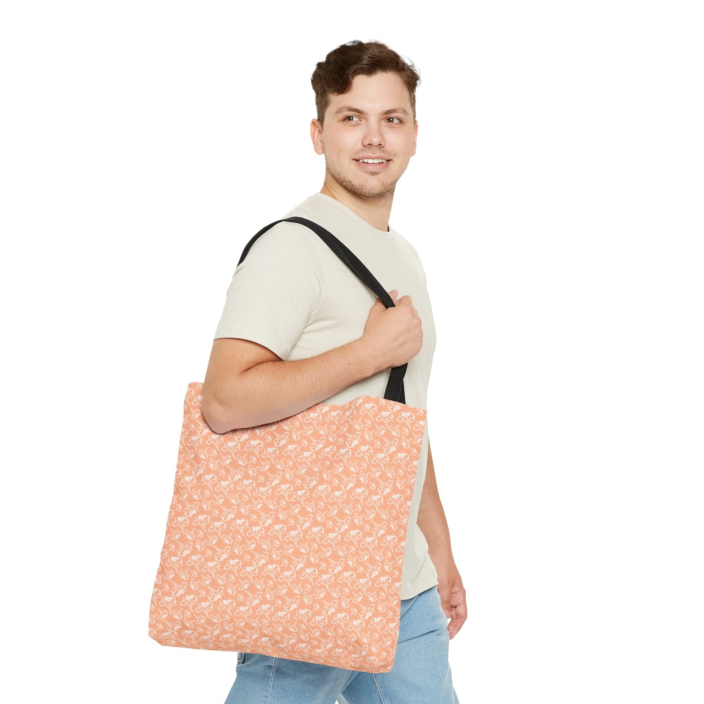 Light Peach with White Flowers Tote Bag - Squirrellyartmama