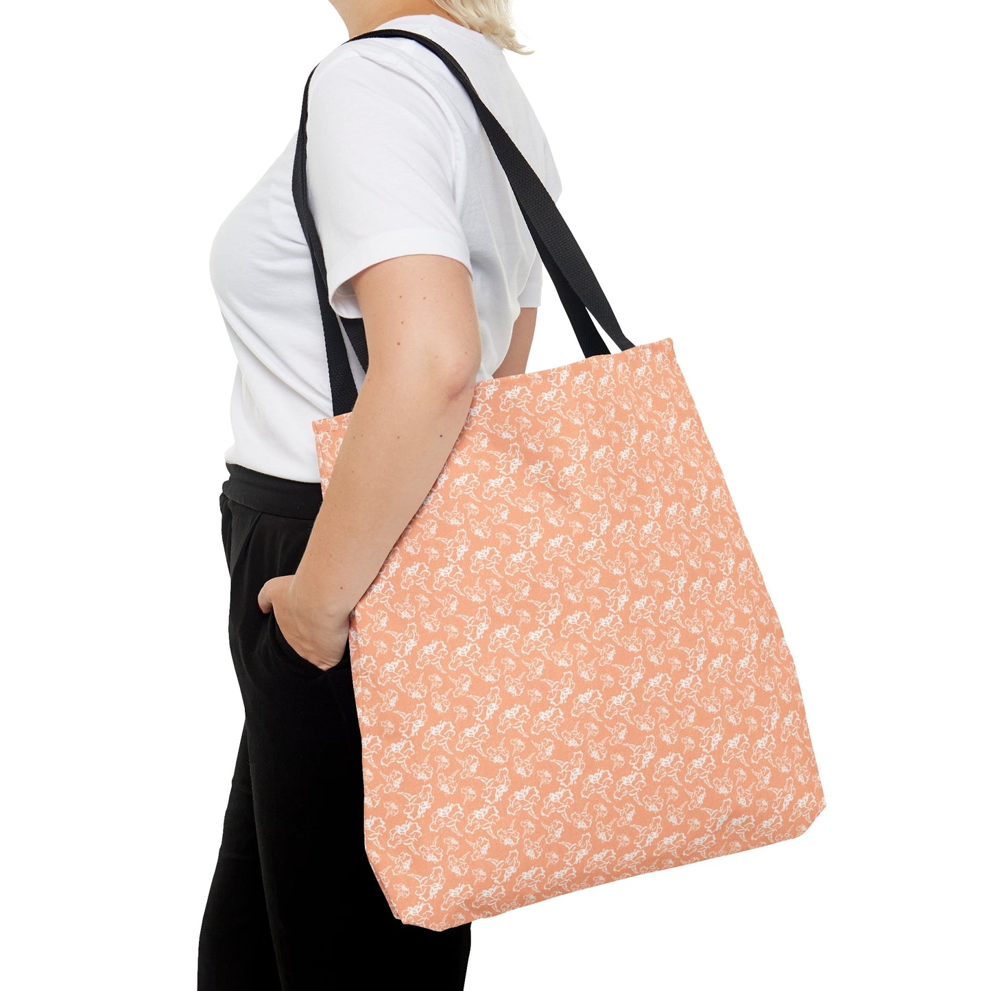 Light Peach with White Flowers Tote Bag - Squirrellyartmama