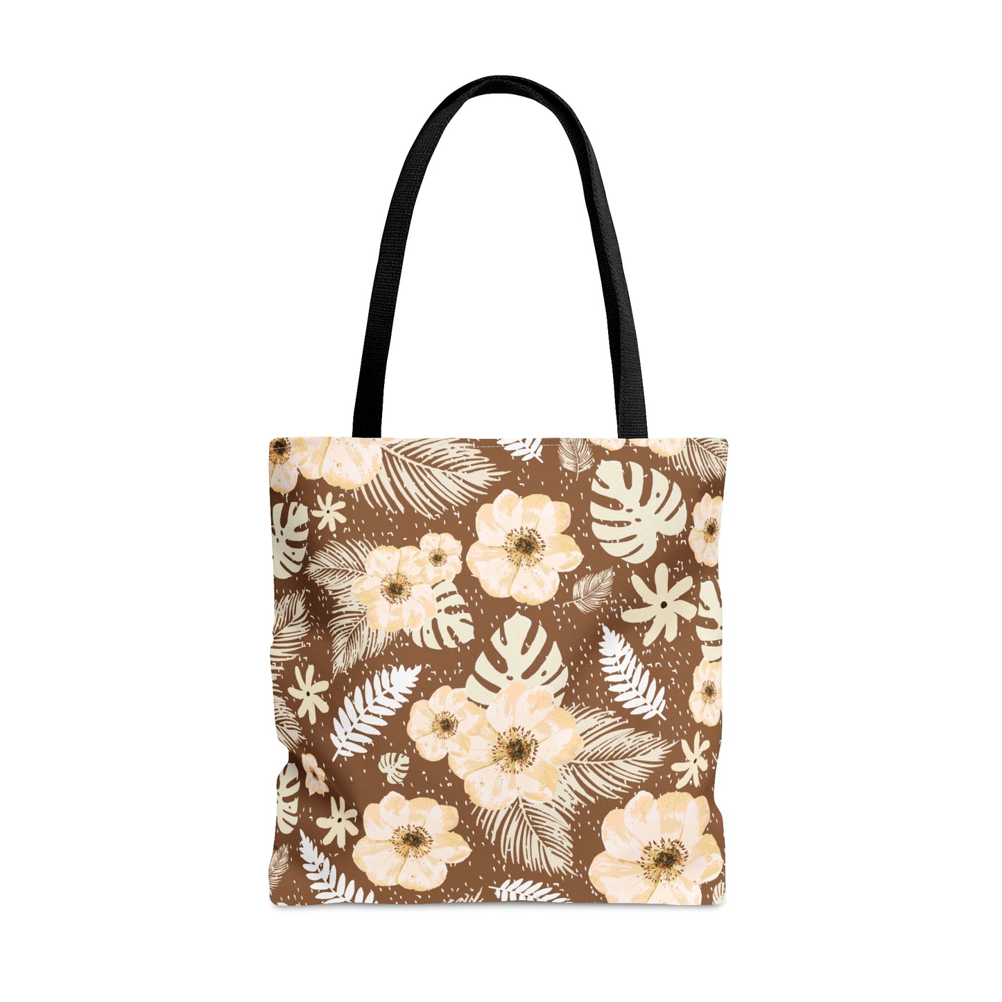 Monstera Floral Palm Brown Tote Bag - Squirrellyartmama
