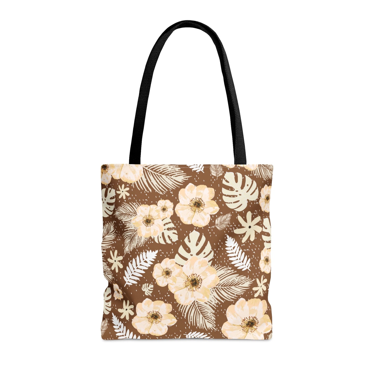 Monstera Floral Palm Brown Tote Bag - Squirrellyartmama