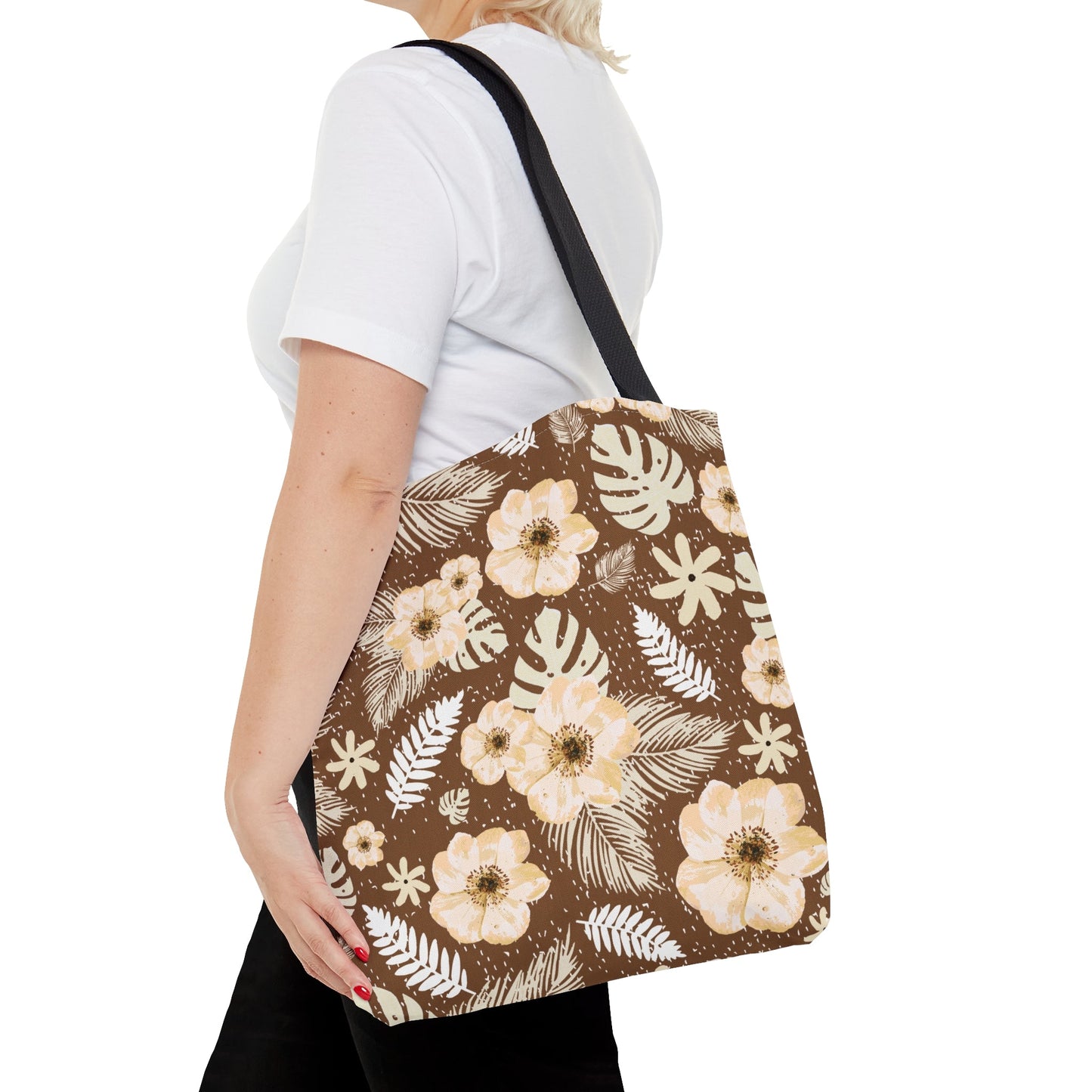Monstera Floral Palm Brown Tote Bag - Squirrellyartmama
