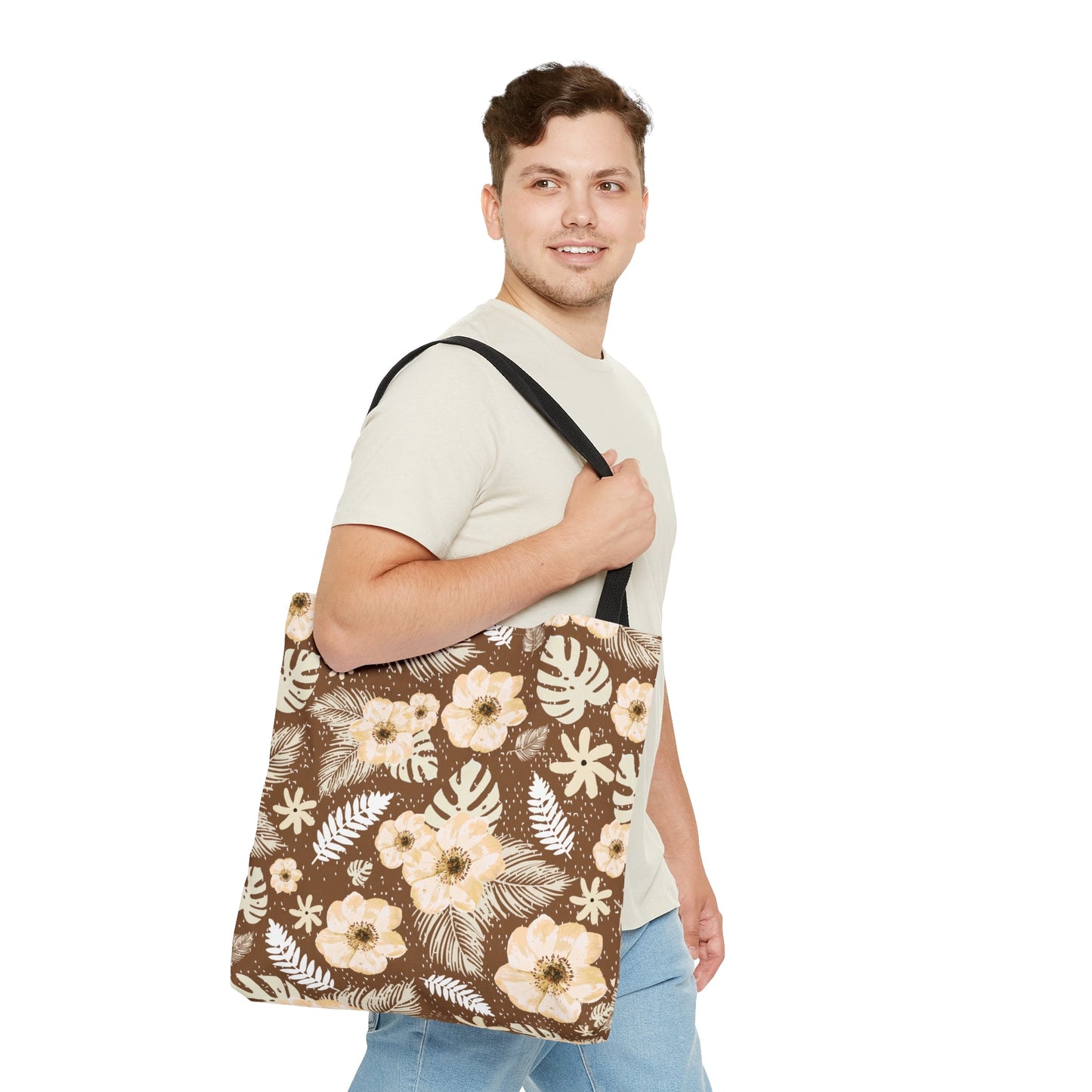 Monstera Floral Palm Brown Tote Bag - Squirrellyartmama