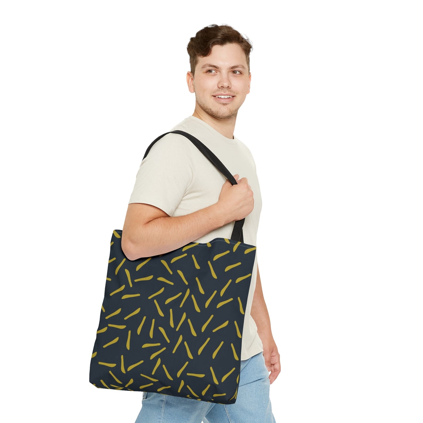 Navy with Green Lines Tote Bag - Squirrellyartmama
