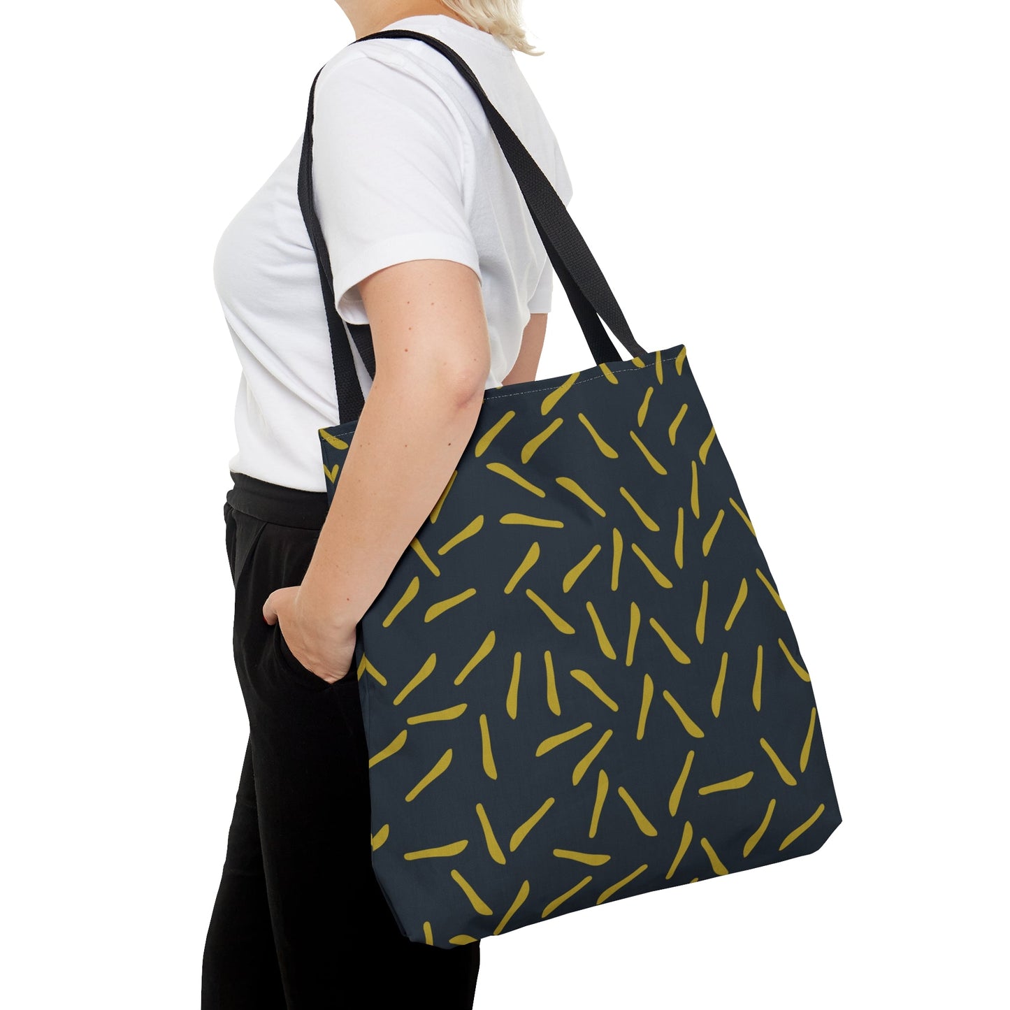 Navy with Green Lines Tote Bag - Squirrellyartmama