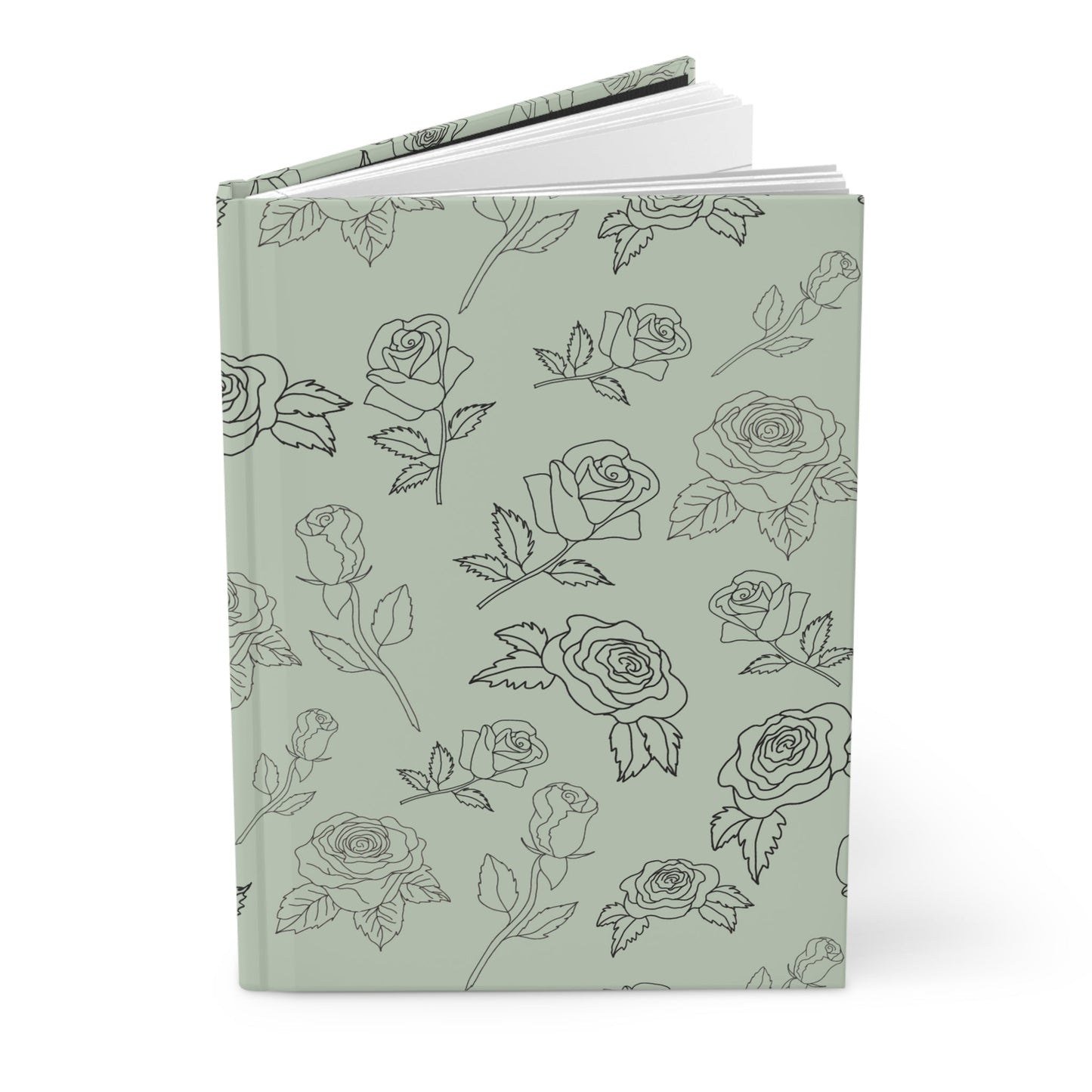 Rose Outline on a Sage Green Background Hardcover Journal Matte - Squirrellyartmama
