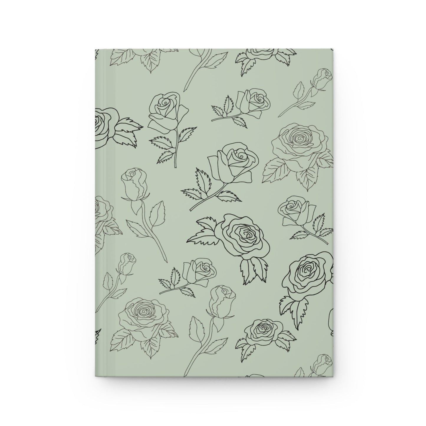 Rose Outline on a Sage Green Background Hardcover Journal Matte - Squirrellyartmama