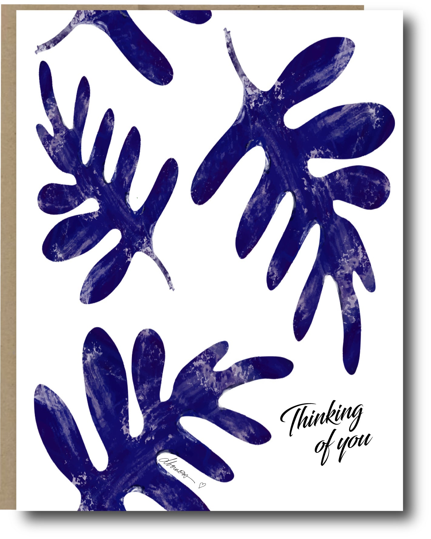 Thinking of you Blue Fern Greeting Card - Blank Note Card - Squirrellyartmama
