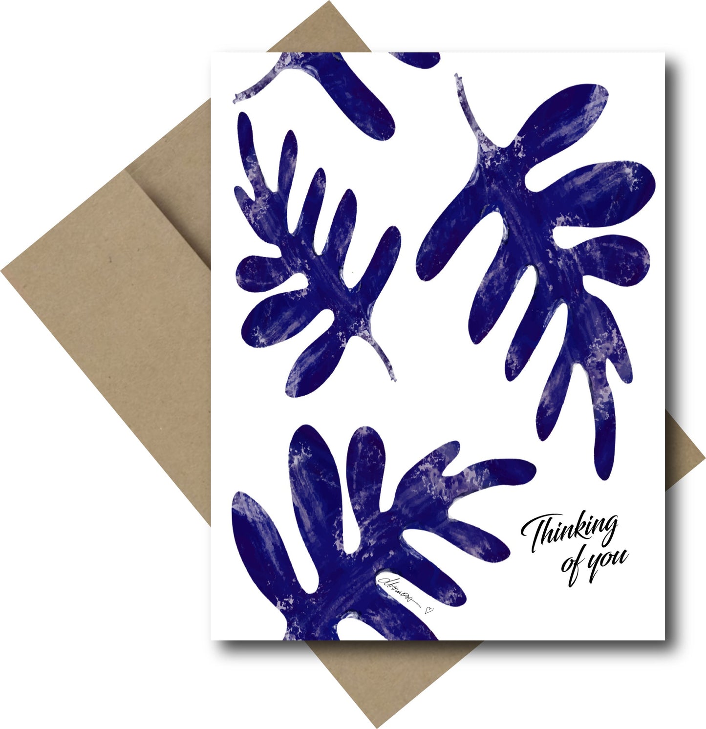 Thinking of you Blue Fern Greeting Card - Blank Note Card - Squirrellyartmama