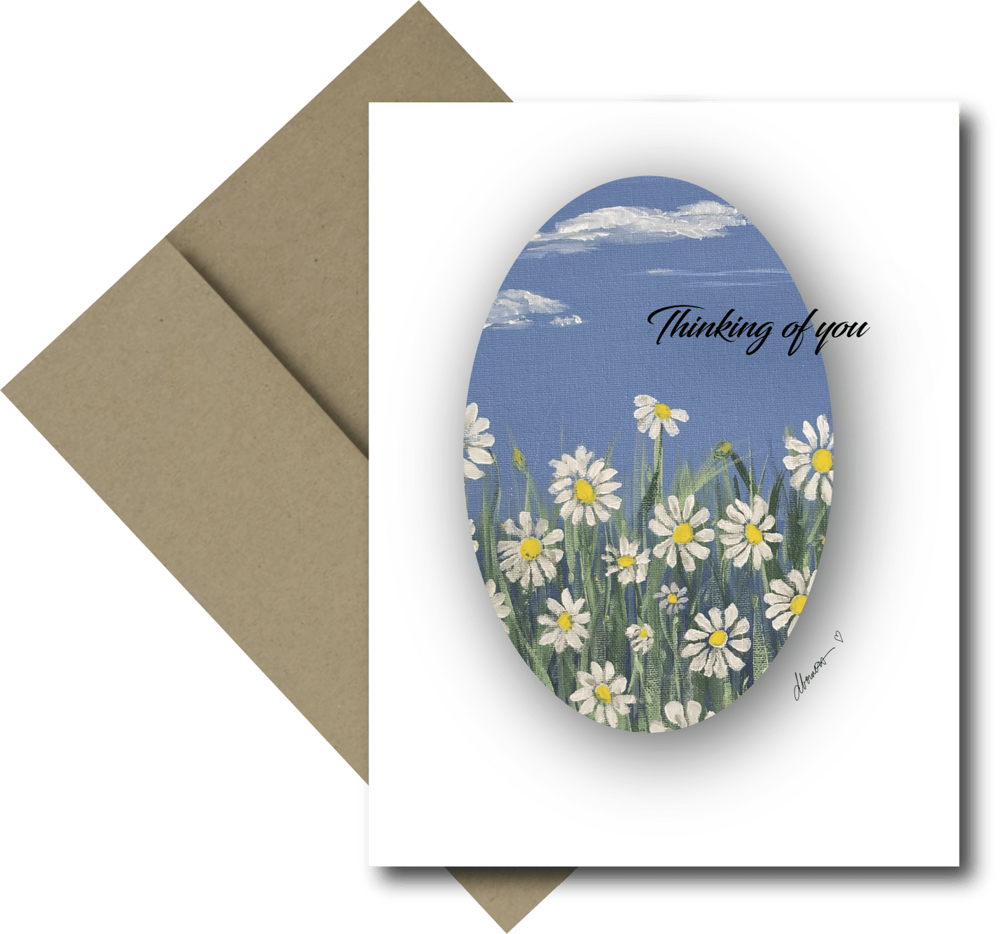 Thinking of you in a Field of Daisies Greeting Card - Field of Daisies Blank Note Card - Thinking of you greeting card - Squirrellyartmama