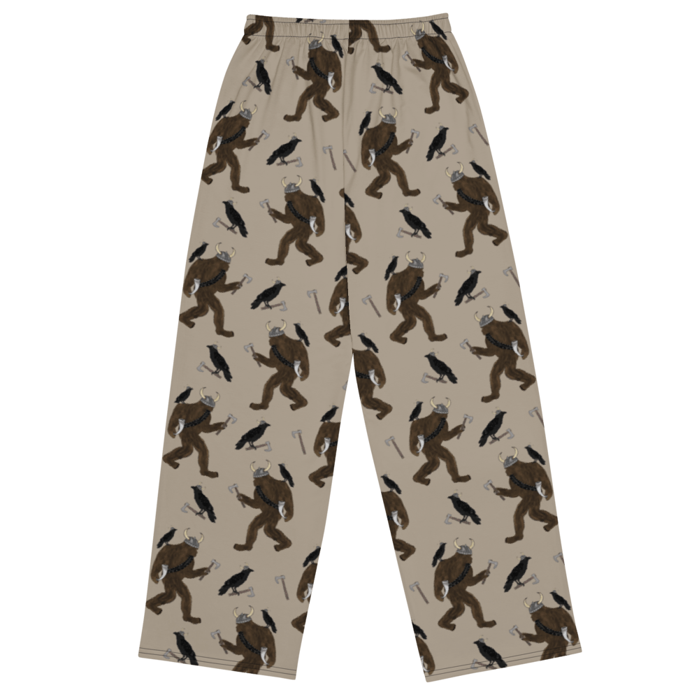Viking Bigfoot Pajama Pants – Nordic Sasquatch & Crow Lounge Pants for Men & Women - Squirrellyartmama