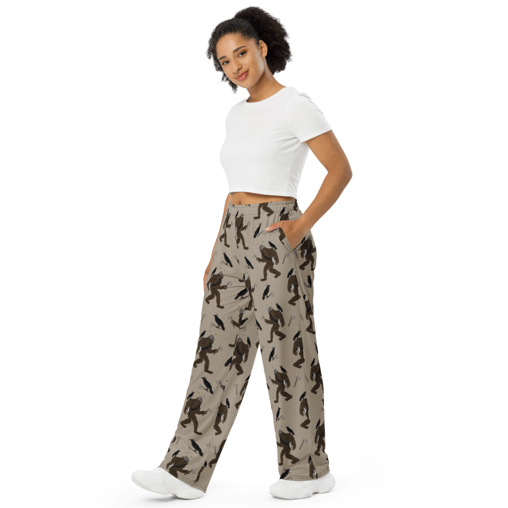 Viking Bigfoot Pajama Pants – Nordic Sasquatch & Crow Lounge Pants for Men & Women - Squirrellyartmama
