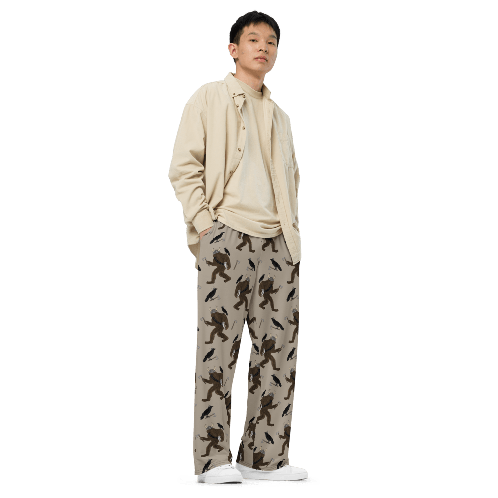 Viking Bigfoot Pajama Pants – Nordic Sasquatch & Crow Lounge Pants for Men & Women - Squirrellyartmama