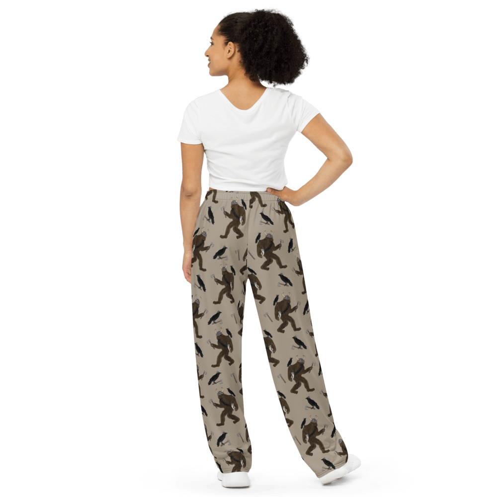 Viking Bigfoot Pajama Pants – Nordic Sasquatch & Crow Lounge Pants for Men & Women - Squirrellyartmama
