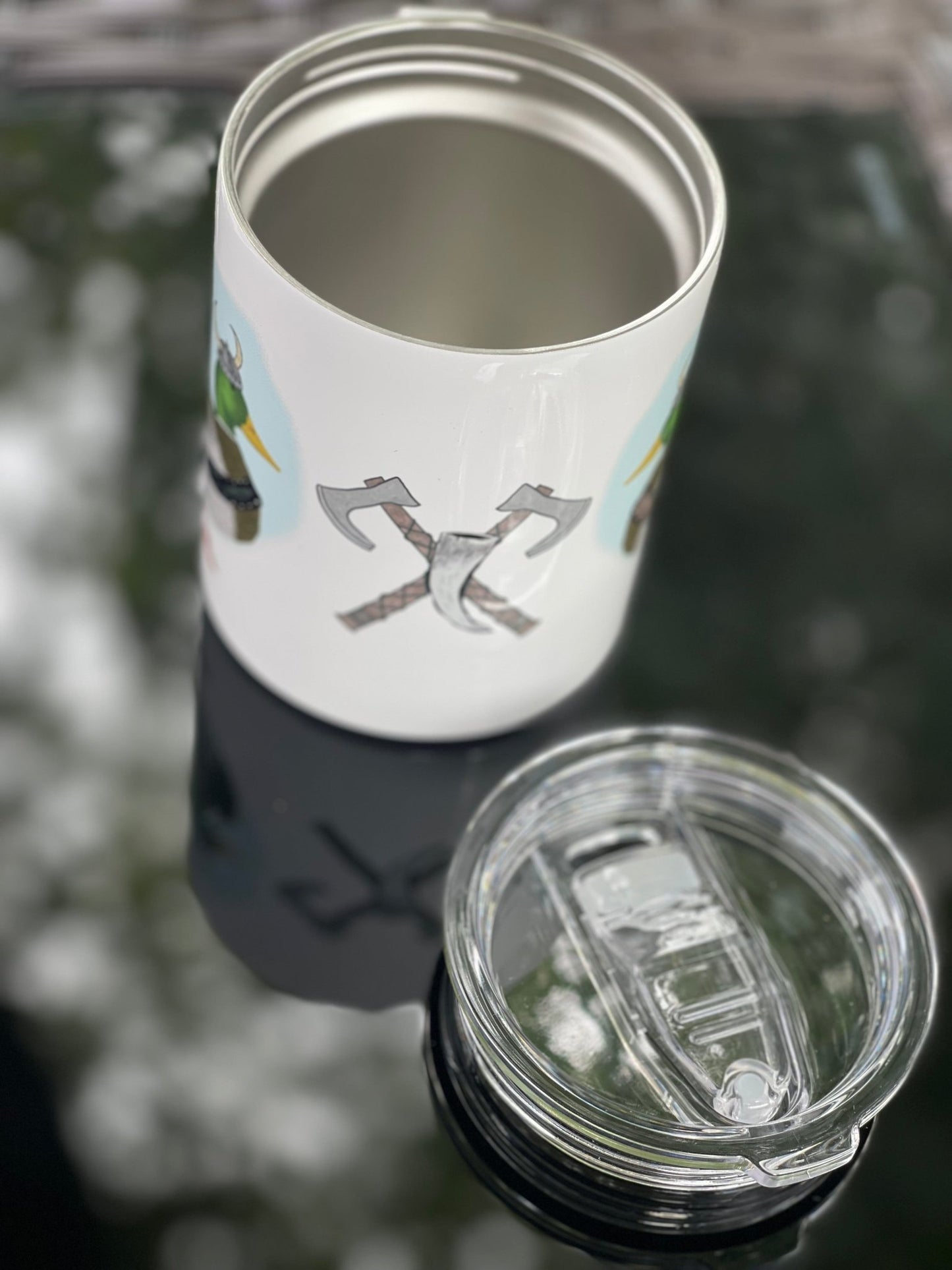 Viking Mallard Duck Camp Mug – 12 oz Aluminum Camping Mug with Splash - Proof Lid - Squirrellyartmama