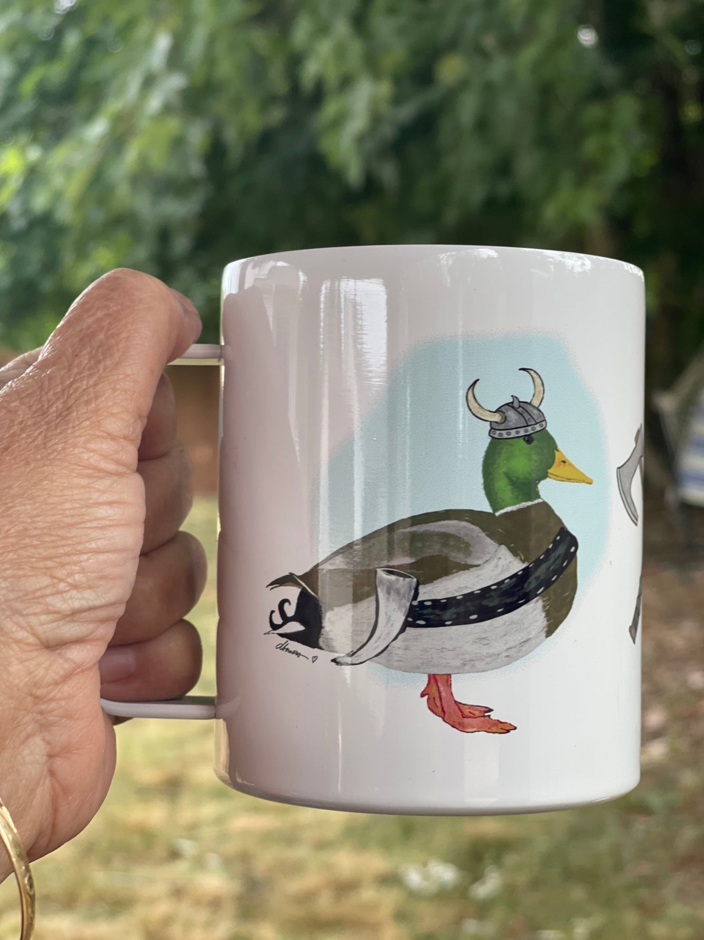 Viking Mallard Duck Camp Mug – 12 oz Aluminum Camping Mug with Splash - Proof Lid - Squirrellyartmama