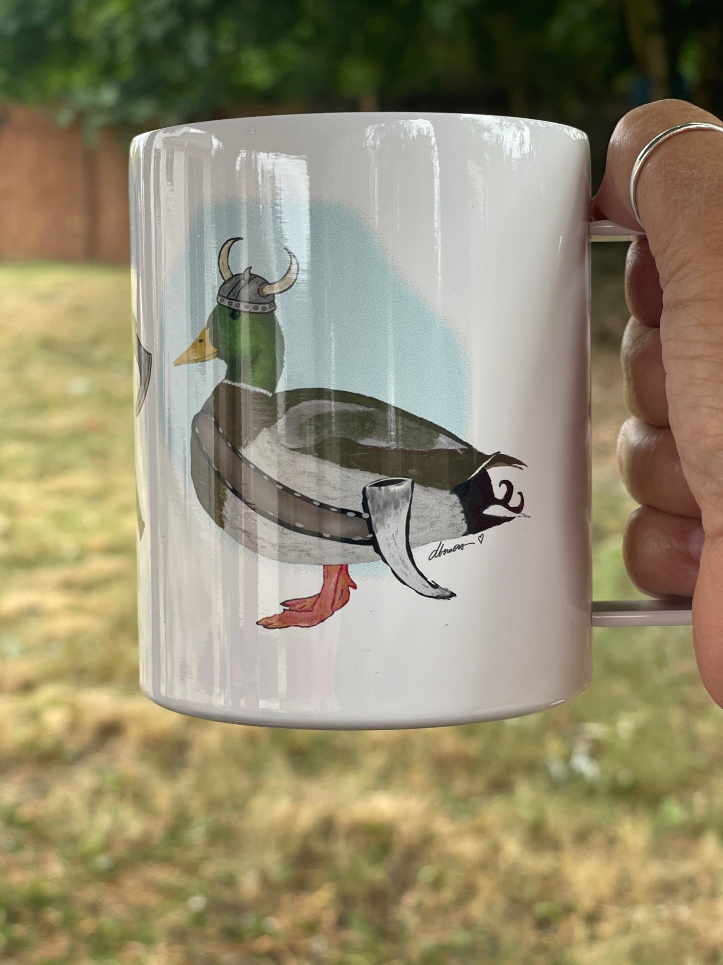Viking Mallard Duck Camp Mug – 12 oz Aluminum Camping Mug with Splash - Proof Lid - Squirrellyartmama