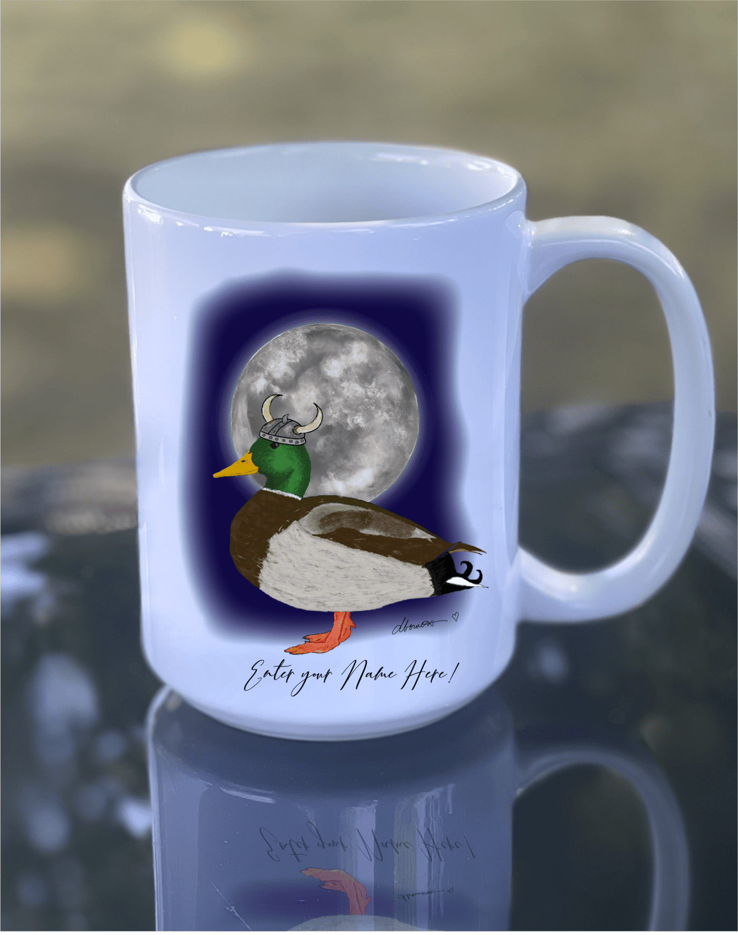 Viking Mallard Full Moon Coffee Mug – 15 oz Ceramic Duck Mug with Nordic Flair - Squirrellyartmama