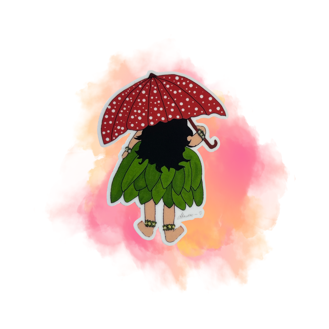 Hula Girl with Umbrella Sticker – Hawaiian Dance Vinyl Decal, Tropical Island Aesthetic, Luau Sticker