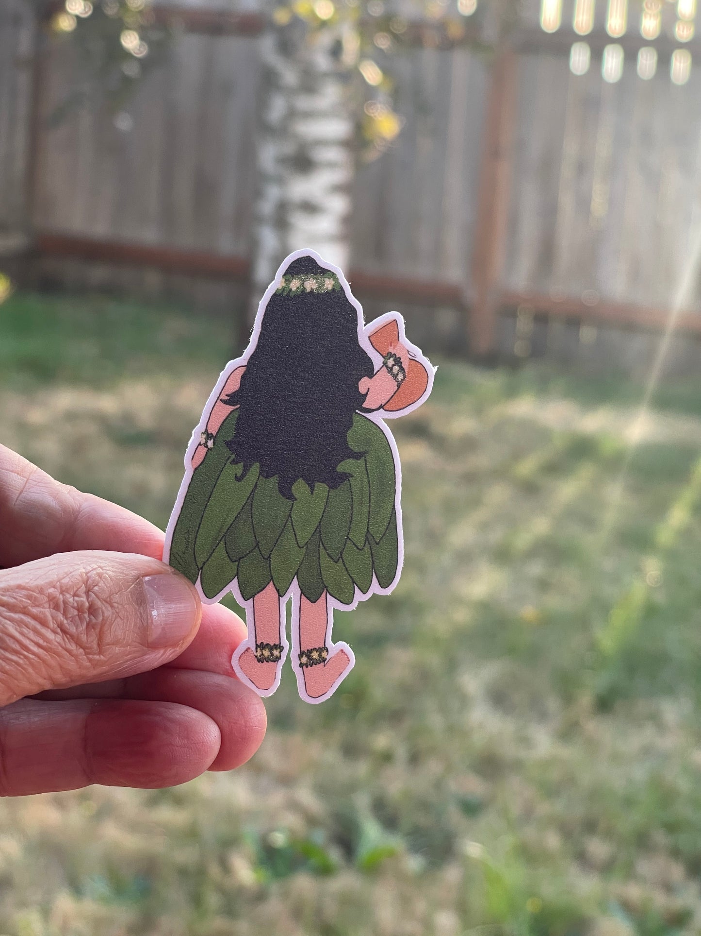 Hula Girl with Ipu – Hawaiian Dance Vinyl Decal, Tropical Island Aesthetic Young Hula Dancer Sticker