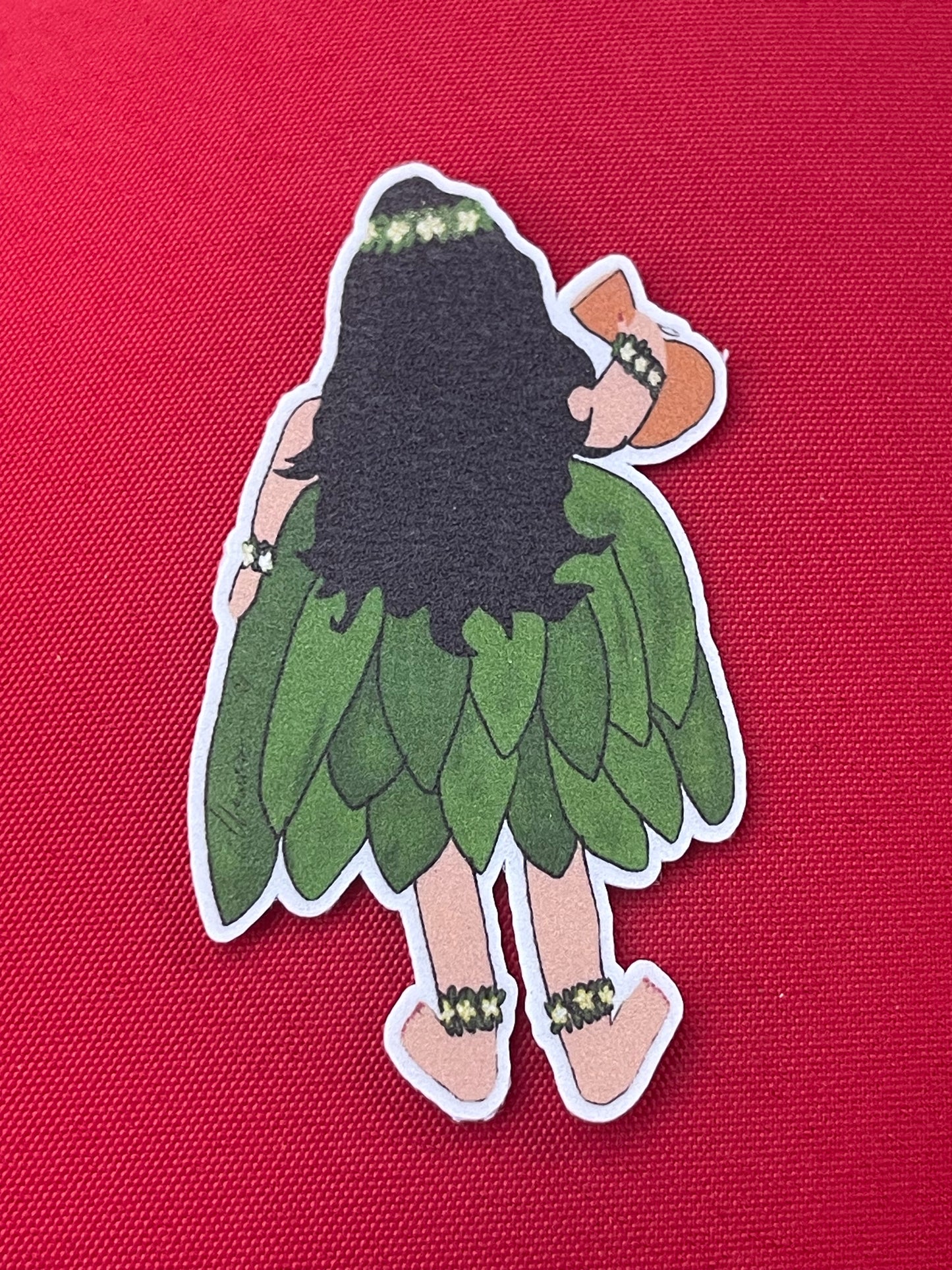 Hula Girl with Ipu – Hawaiian Dance Vinyl Decal, Tropical Island Aesthetic Young Hula Dancer Sticker