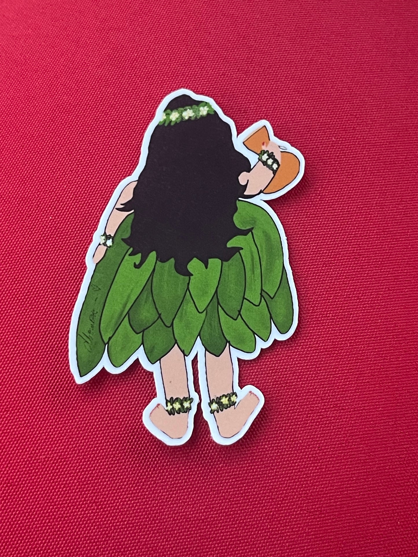 Hula Girl with Ipu – Hawaiian Dance Vinyl Decal, Tropical Island Aesthetic Young Hula Dancer Sticker