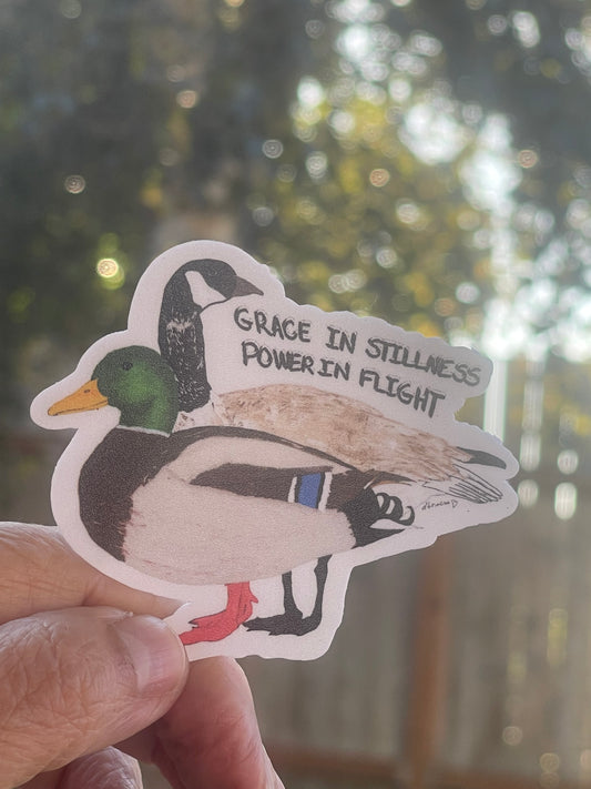 Grace in Stillness Green Headed Mallard and Canadian Geese Sticker - Grace in Stillness Sticker – Green-Headed Mallard & Canadian Geese