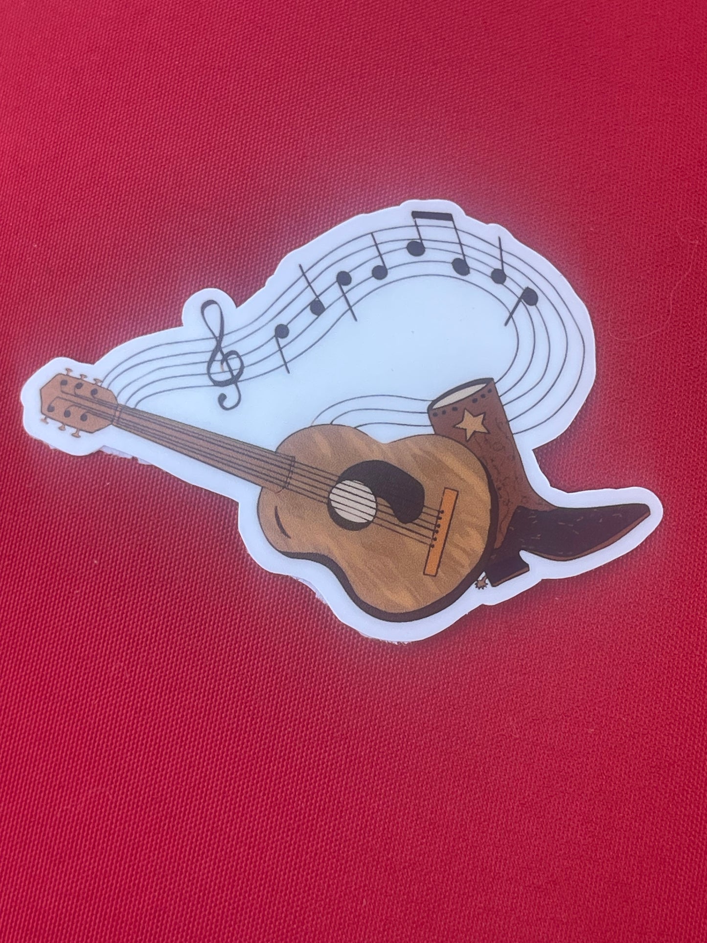 Country Guitar & Cowboy Boot Sticker – Music Notes Design