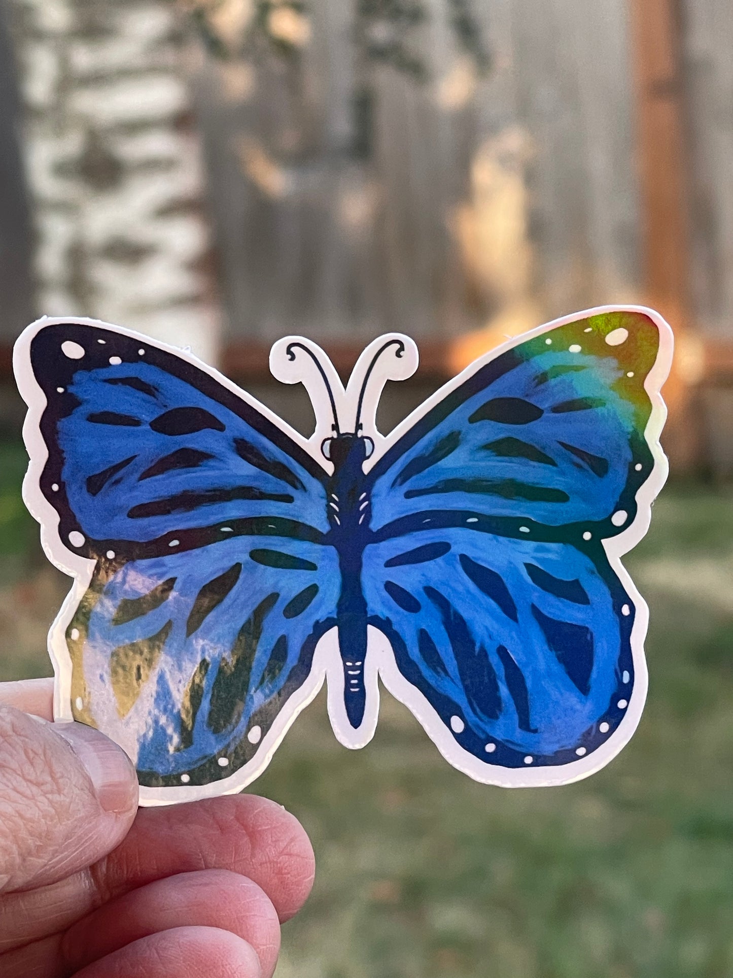 Blue Iridescent Butterfly Vinyl Sticker – Shimmering Nature-Inspired Design
