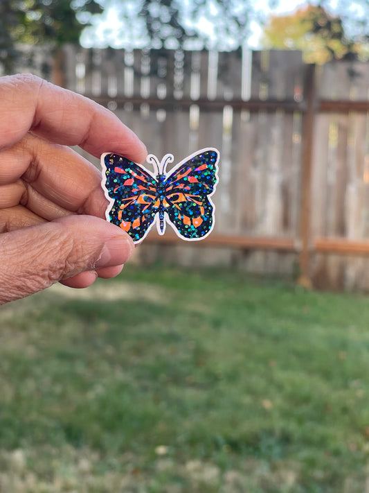 Orange Butterfly with Rainbow Glitter Vinyl Sticker – Bold & Shimmering Design