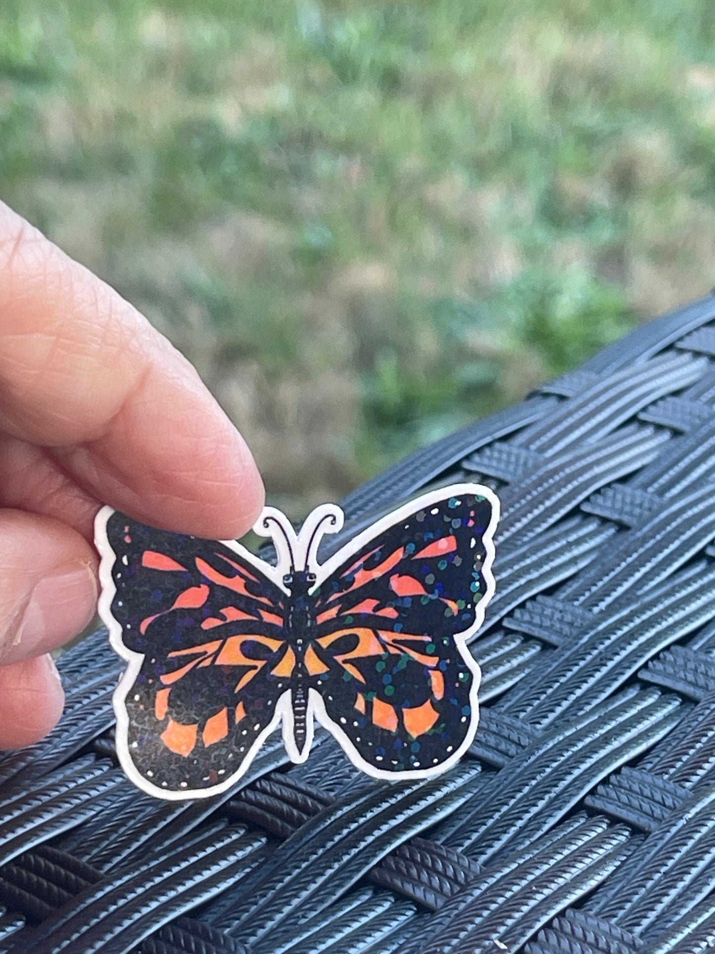 Orange Butterfly with Rainbow Glitter Vinyl Sticker – Bold & Shimmering Design