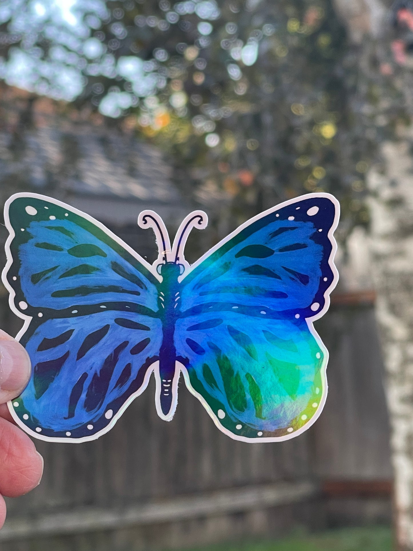 Blue Iridescent Butterfly Vinyl Sticker – Shimmering Nature-Inspired Design