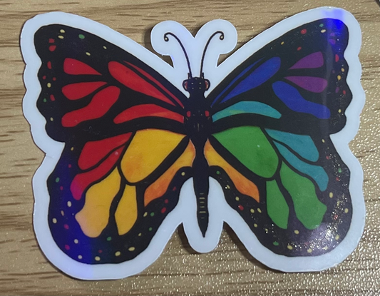 Rainbow Holographic Butterfly Sticker – Holographic Vinyl Die Cut Sticker Decal