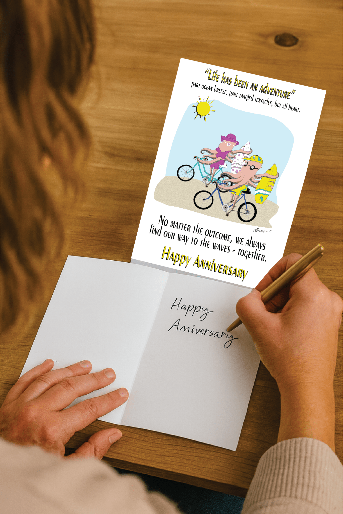 Anniversary Card Ocean - Inspired - Octopus Surfing Couple - Quirky Greeting Card for Sea Lovers - Color Crumbs Club