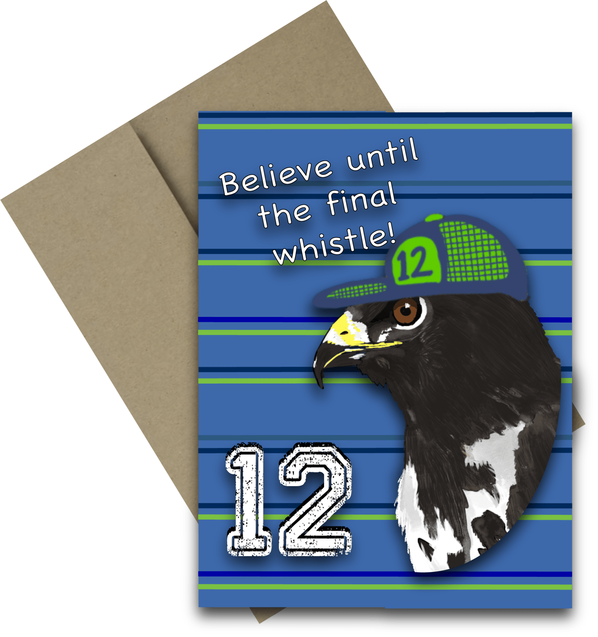 Believe Until the Final Whistle Hawk Greeting Card – 12 Hat Football Fan Note Card - Squirrellyartmama