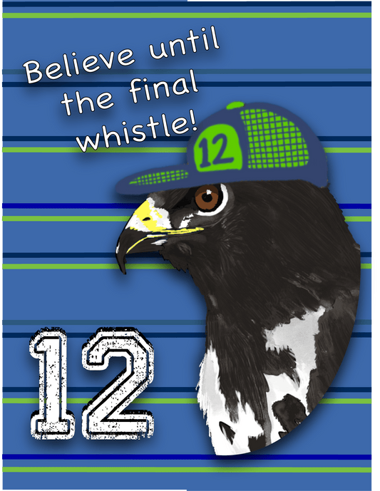 Believe Until the Final Whistle Hawk Greeting Card – 12 Hat Football Fan Note Card - Squirrellyartmama