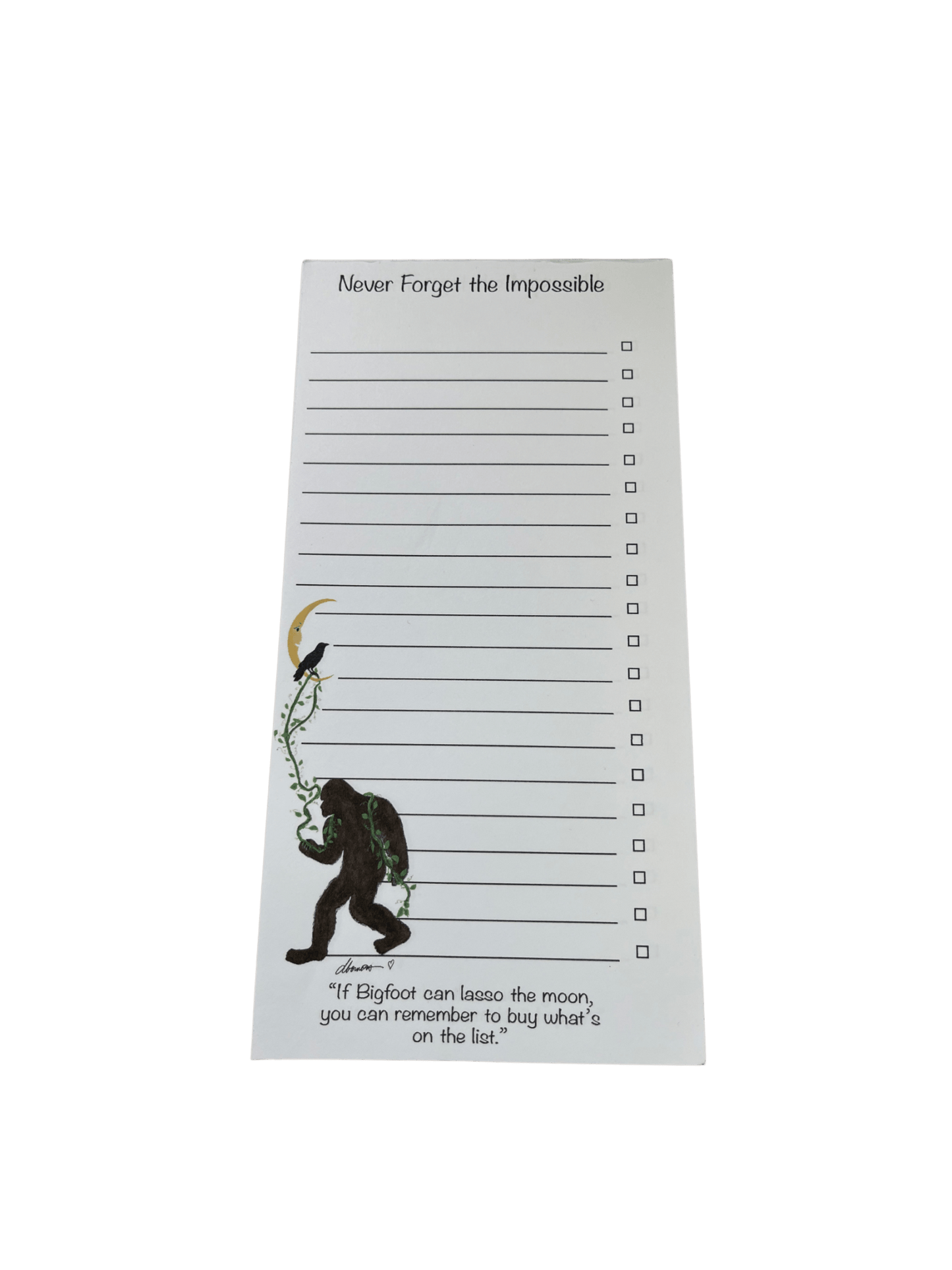 Bigfoot Lassoing the Moon Magnetic Notepad – “Never Forget the Impossible” Refrigerator List Pad - Color Crumbs Club