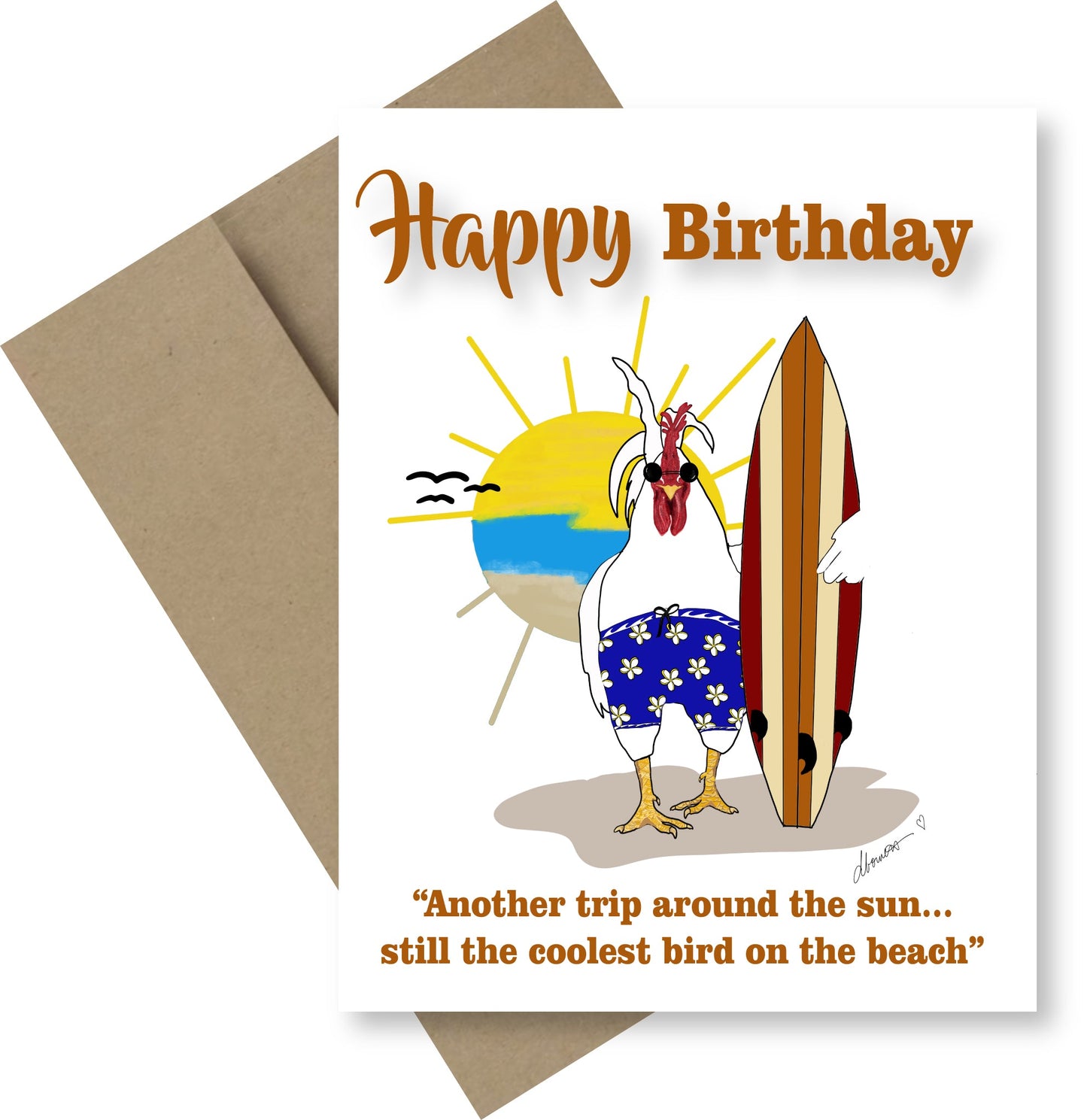Birthday Rooster on the Rise Greeting Card - Blank Note Card - Squirrellyartmama