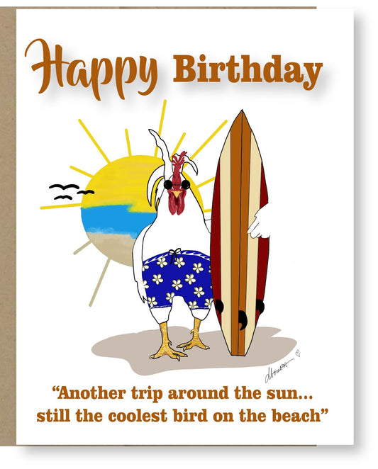 Birthday Rooster on the Rise Greeting Card - Blank Note Card - Squirrellyartmama