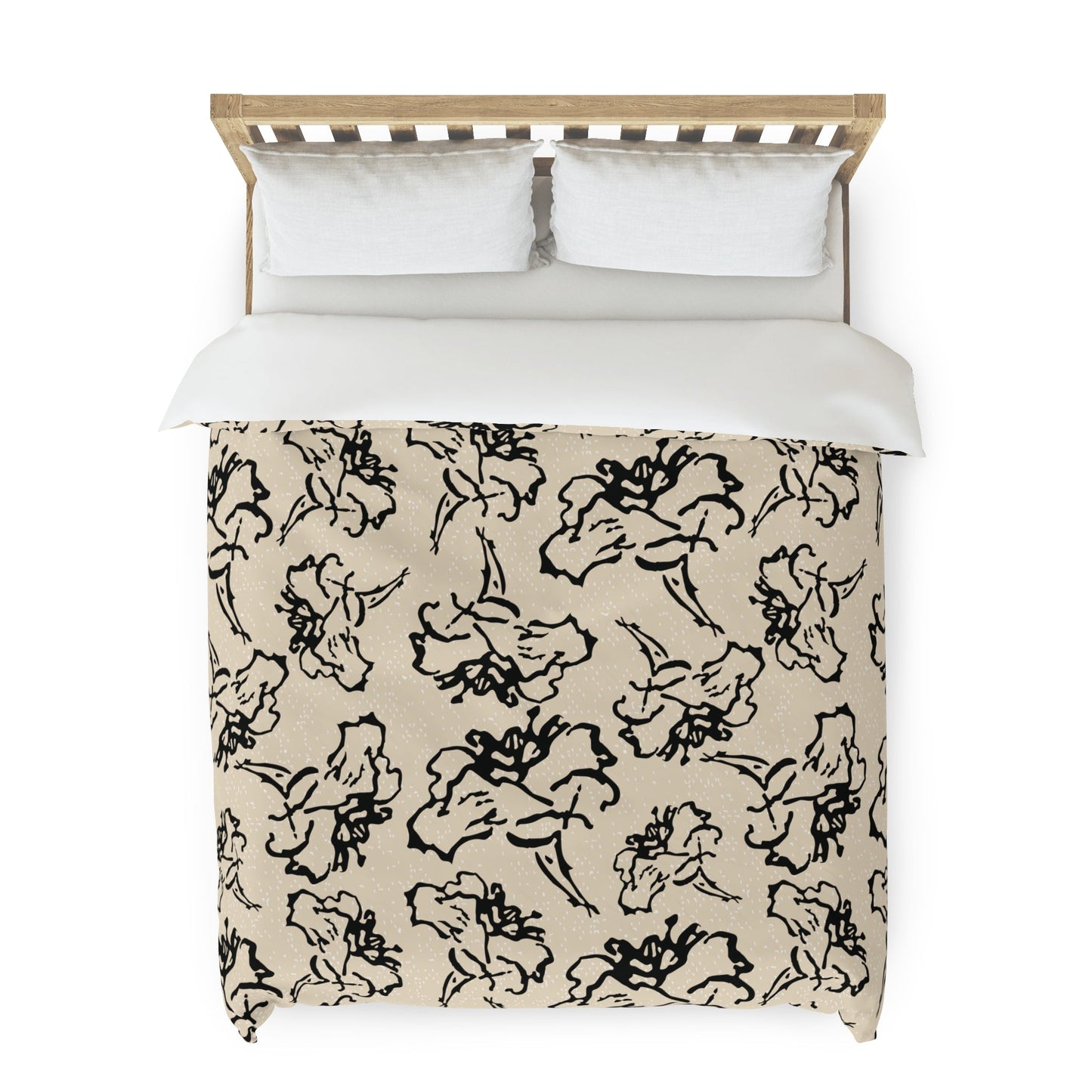 Black Flower Cream Duvet Cover - Squirrellyartmama
