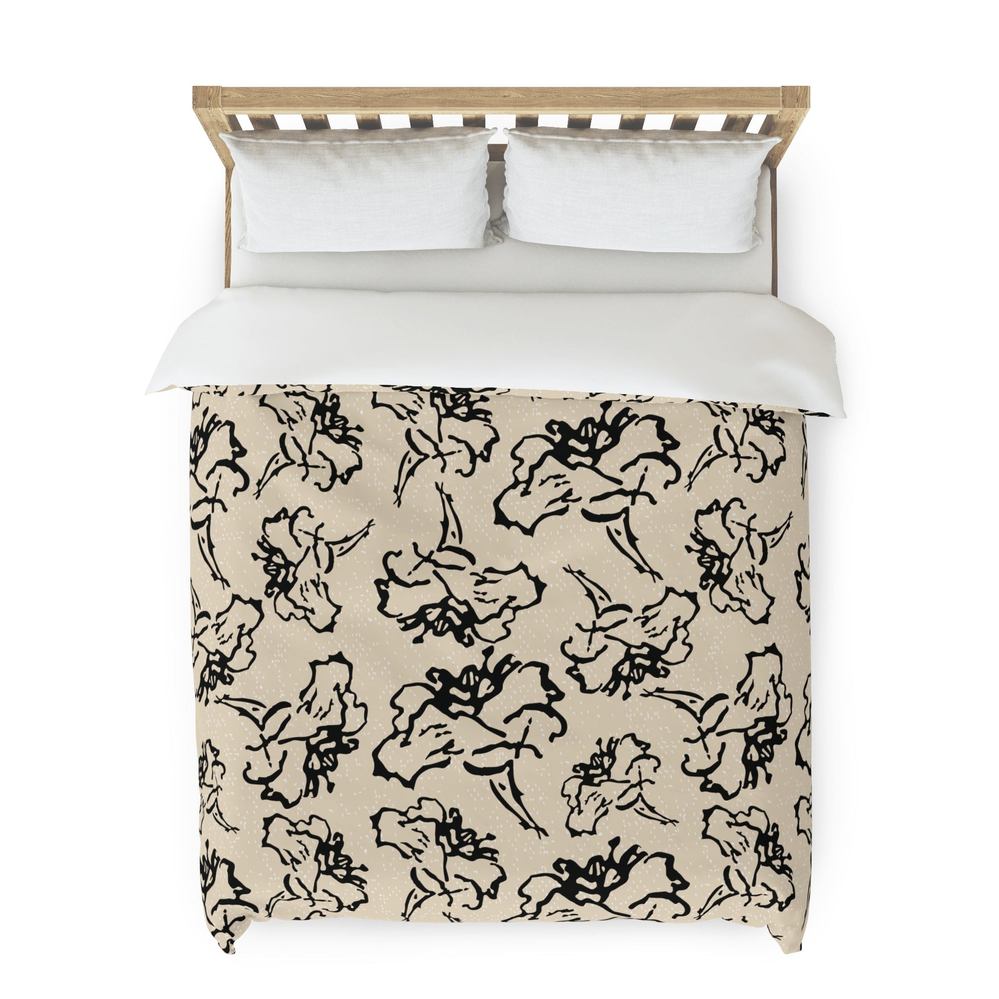 Black Flower Cream Duvet Cover - Squirrellyartmama