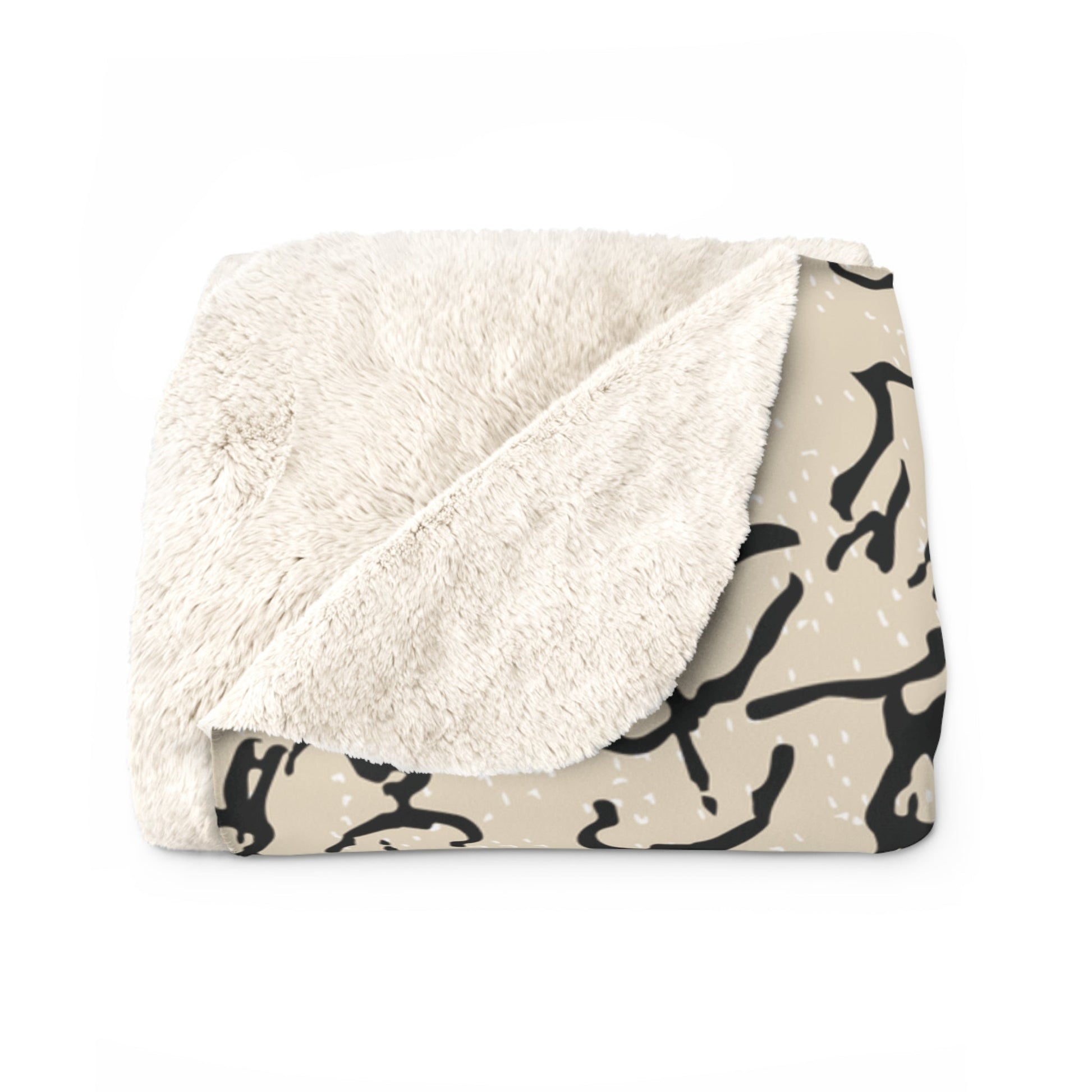 Black Flower Cream Sherpa Fleece Blanket - Squirrellyartmama