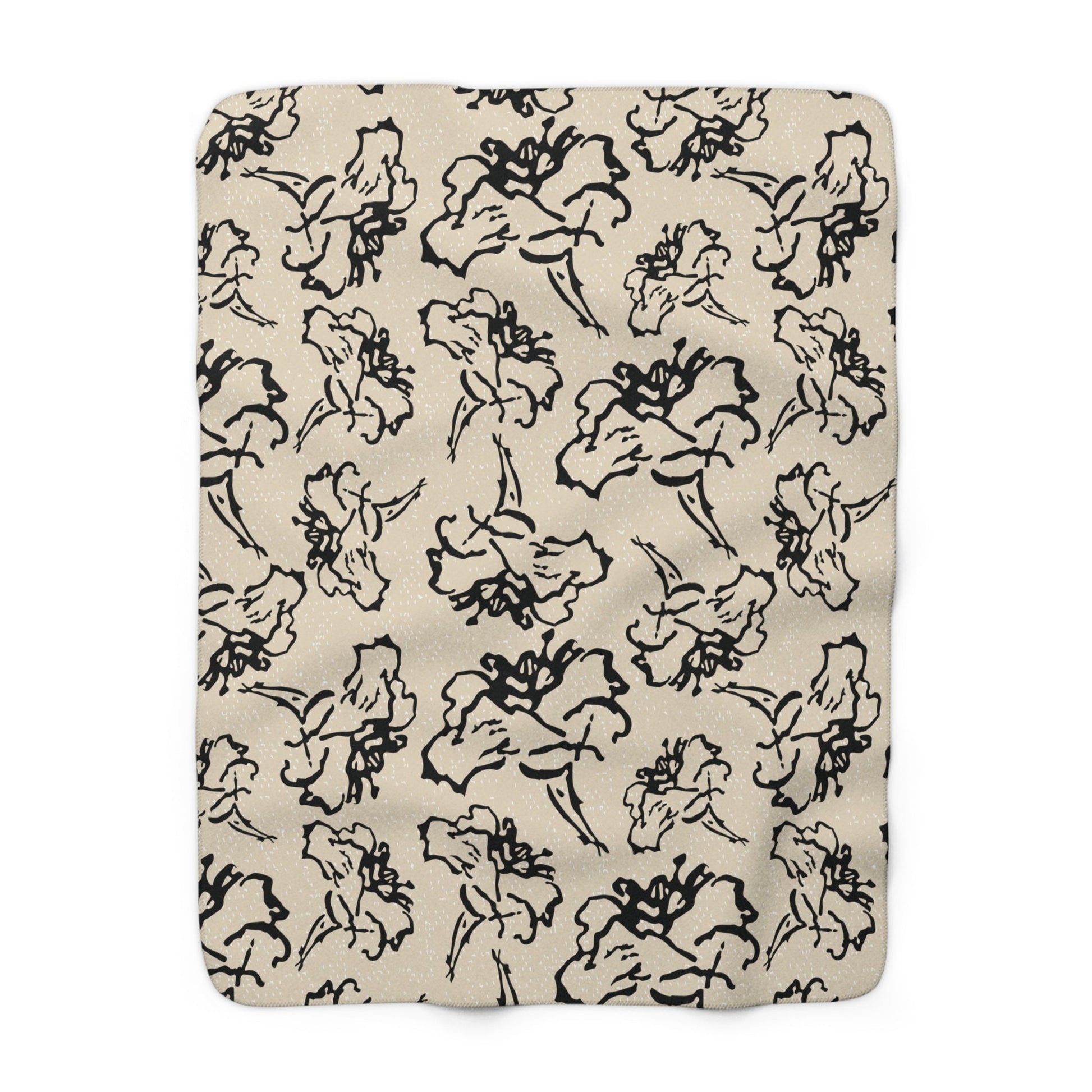 Black Flower Cream Sherpa Fleece Blanket - Squirrellyartmama