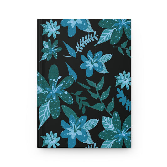 Blue Floral Sense with Black background Hardcover Journal Matte - Squirrellyartmama